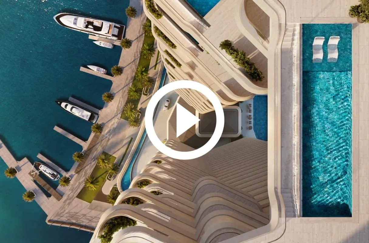 Aerial frame from the Sankari Place pre-launch animation, Business Bay, Dubai
