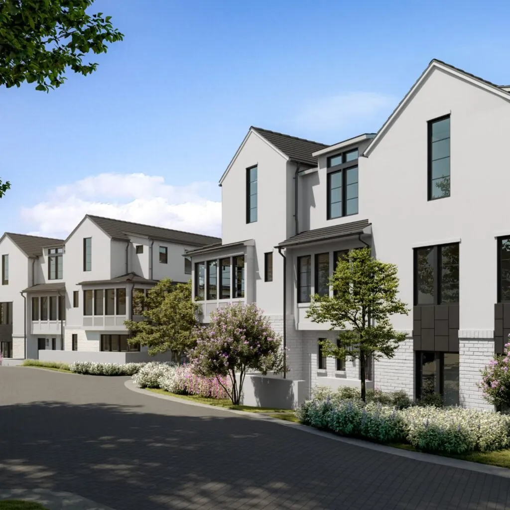 3D exterior aerial rendering showing Addie Westlake community in Austin, Texas