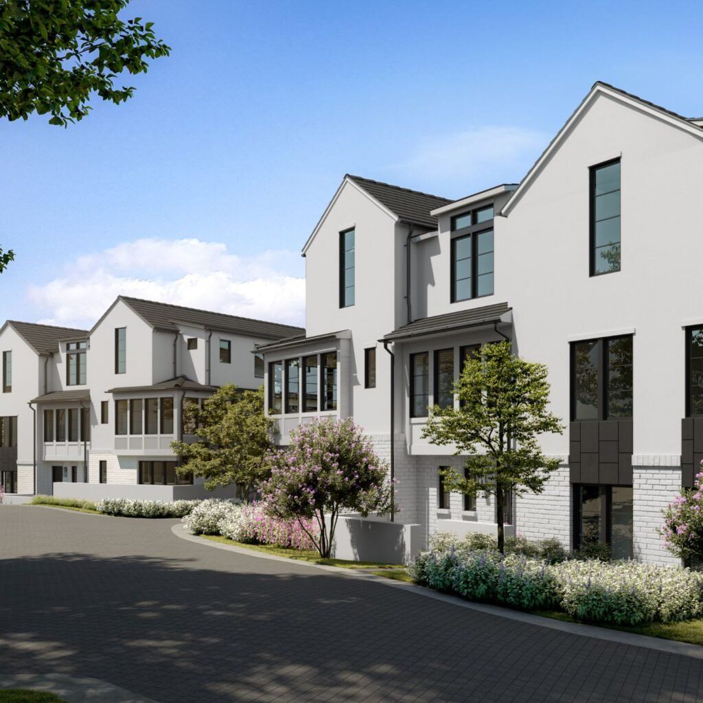 3D exterior aerial rendering showing Addie Westlake community in Austin, Texas