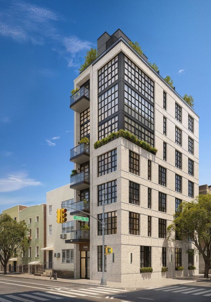 3d exterior rendering showing a residential building at 402 Union Avenue, NYC, Orson Williamsburg