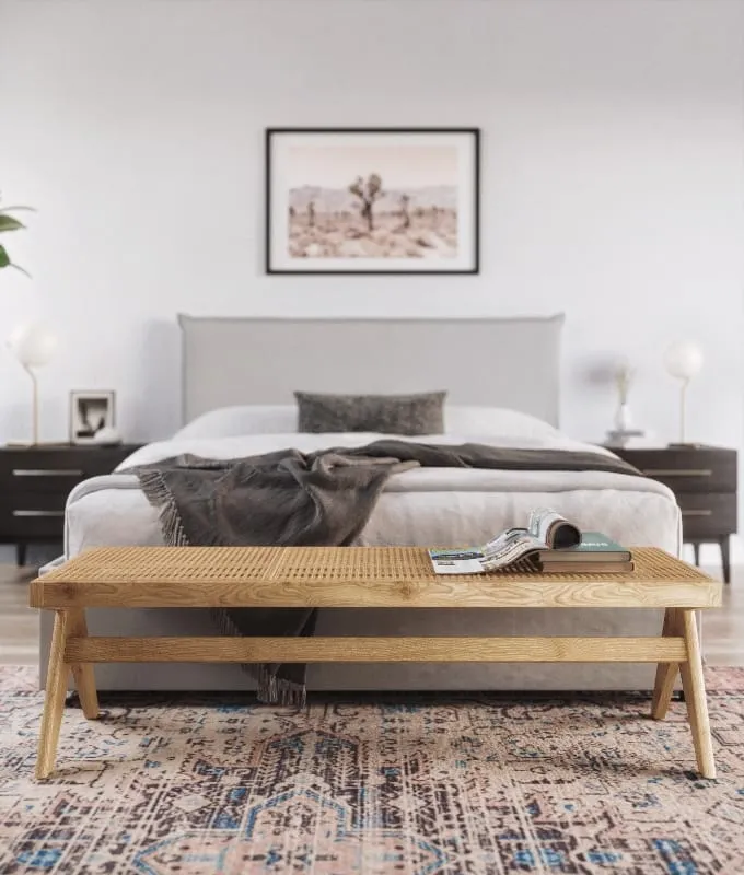 3D product rendering of an upholstered bench