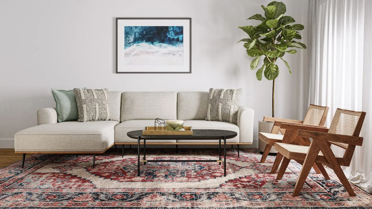 3D furniture rendering of a living room scene