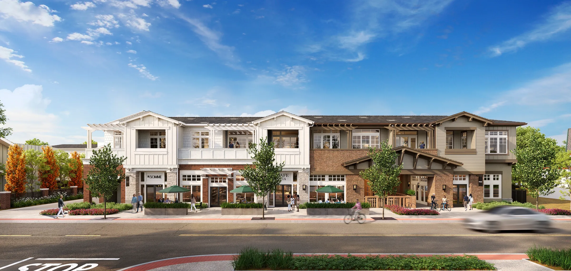3D exterior street-view rendering of 600 Hartz Avenue, a mixed-use building in Danville, California