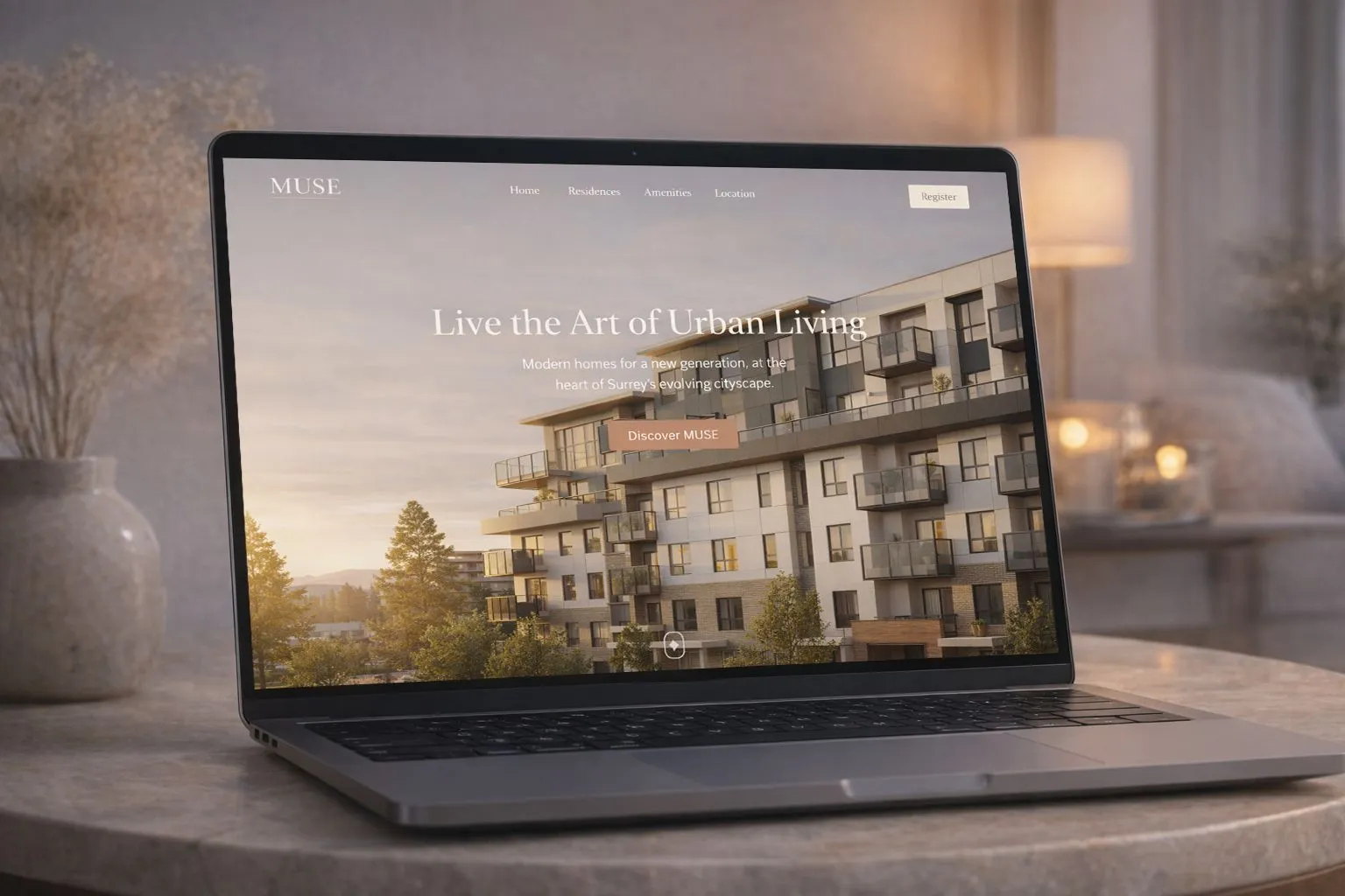 MUSE Surrey condo marketing website, 3D exterior rendering