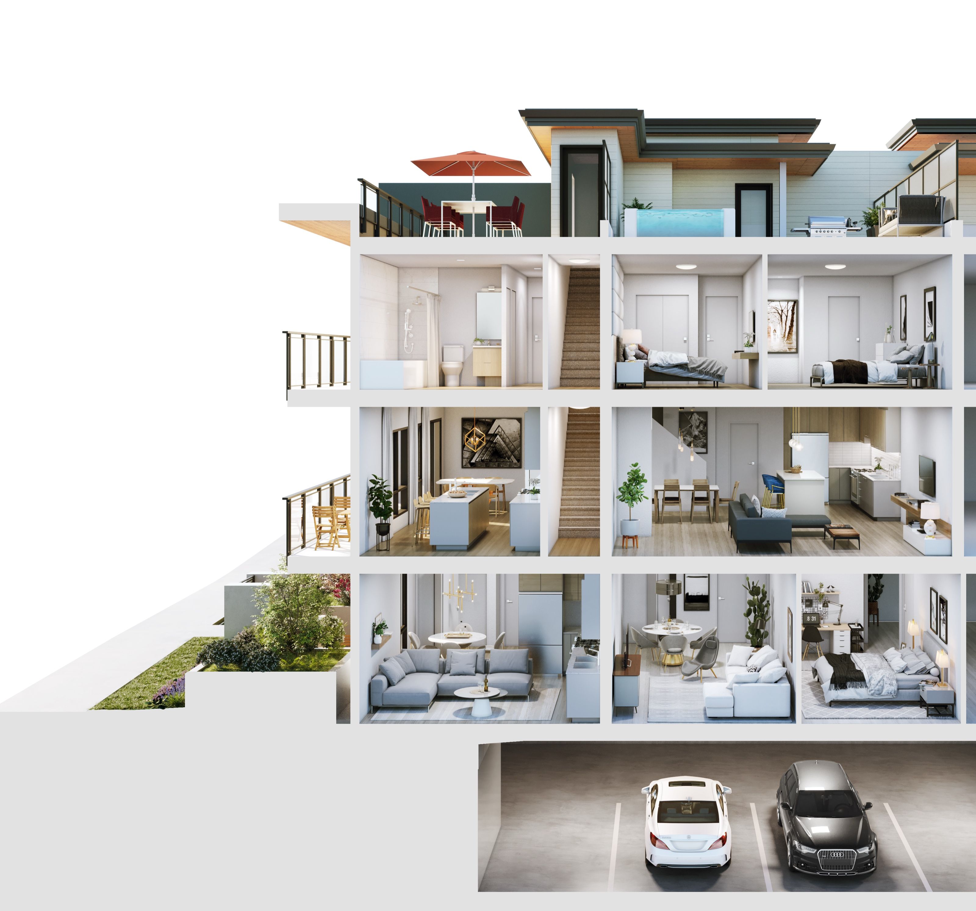 3D dollhouse townhouse floor plan