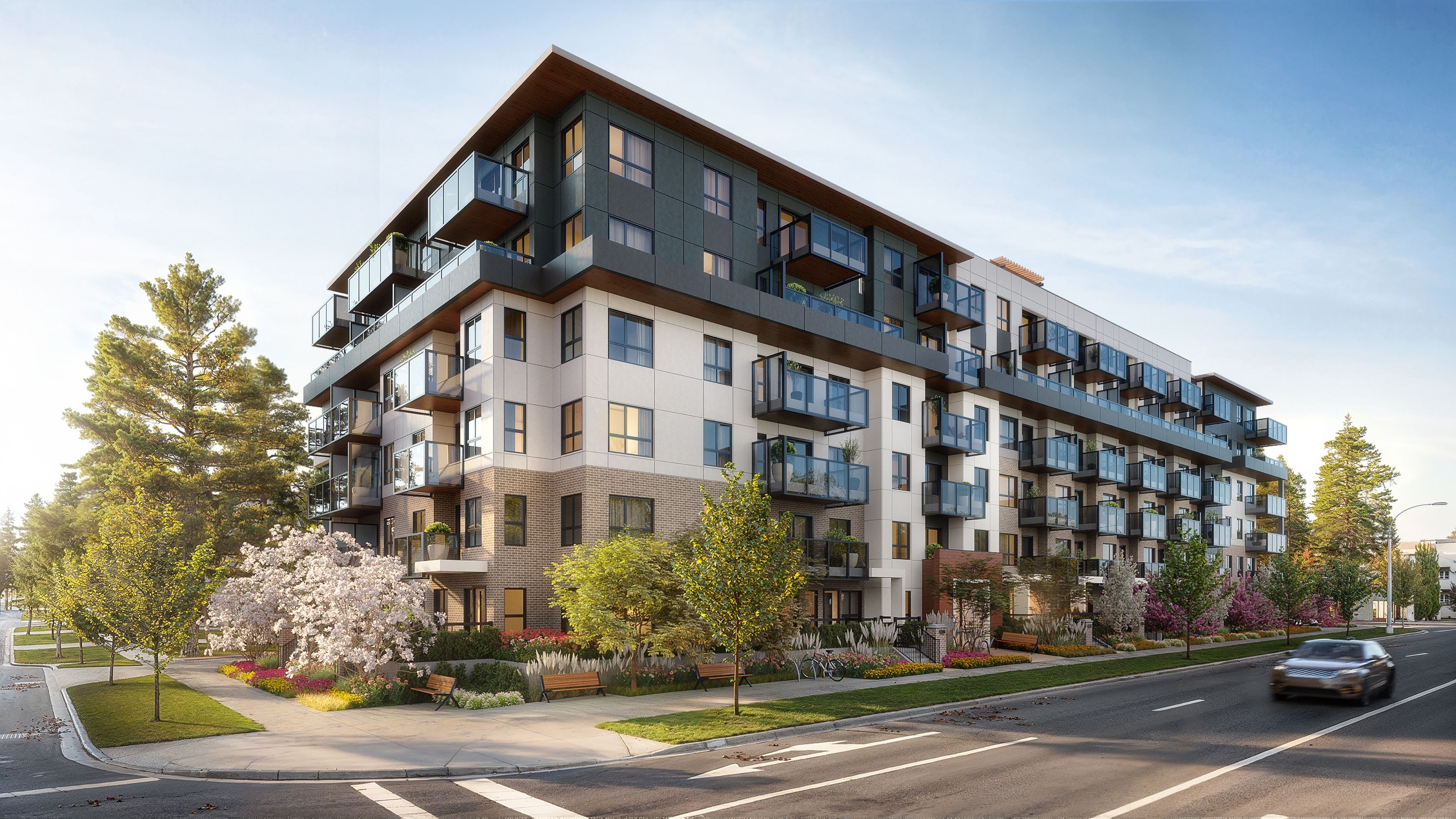3d exterior rendering of a townhouse in vancouver front facade