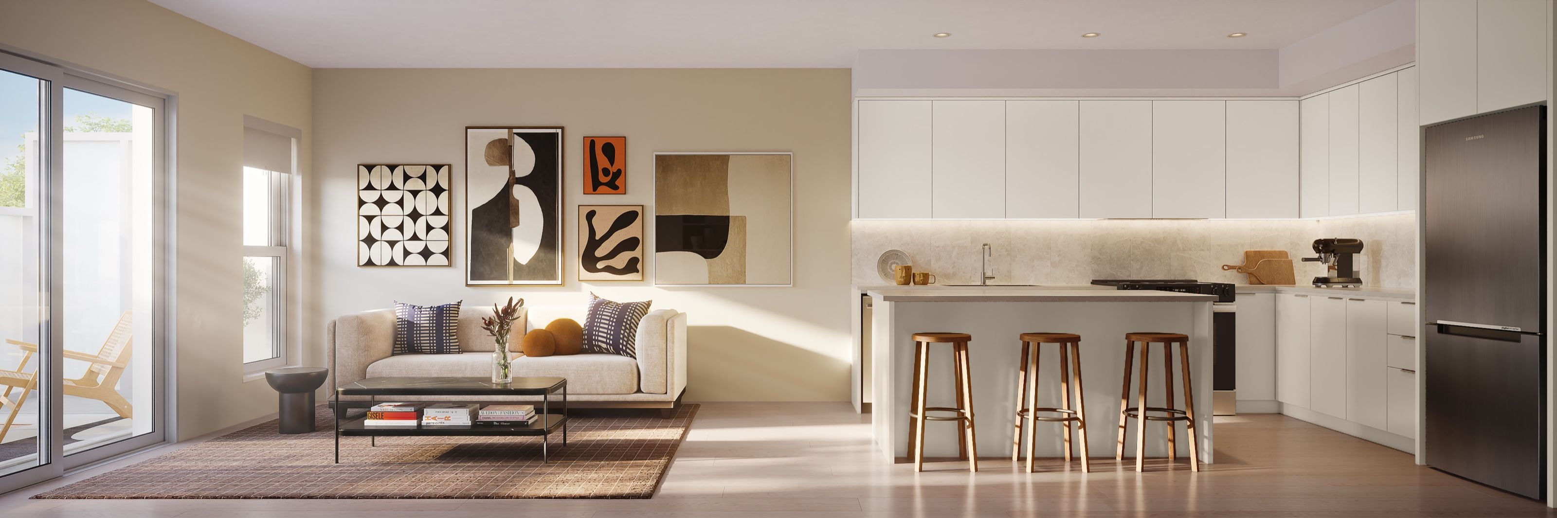 Kitchen and living rendering