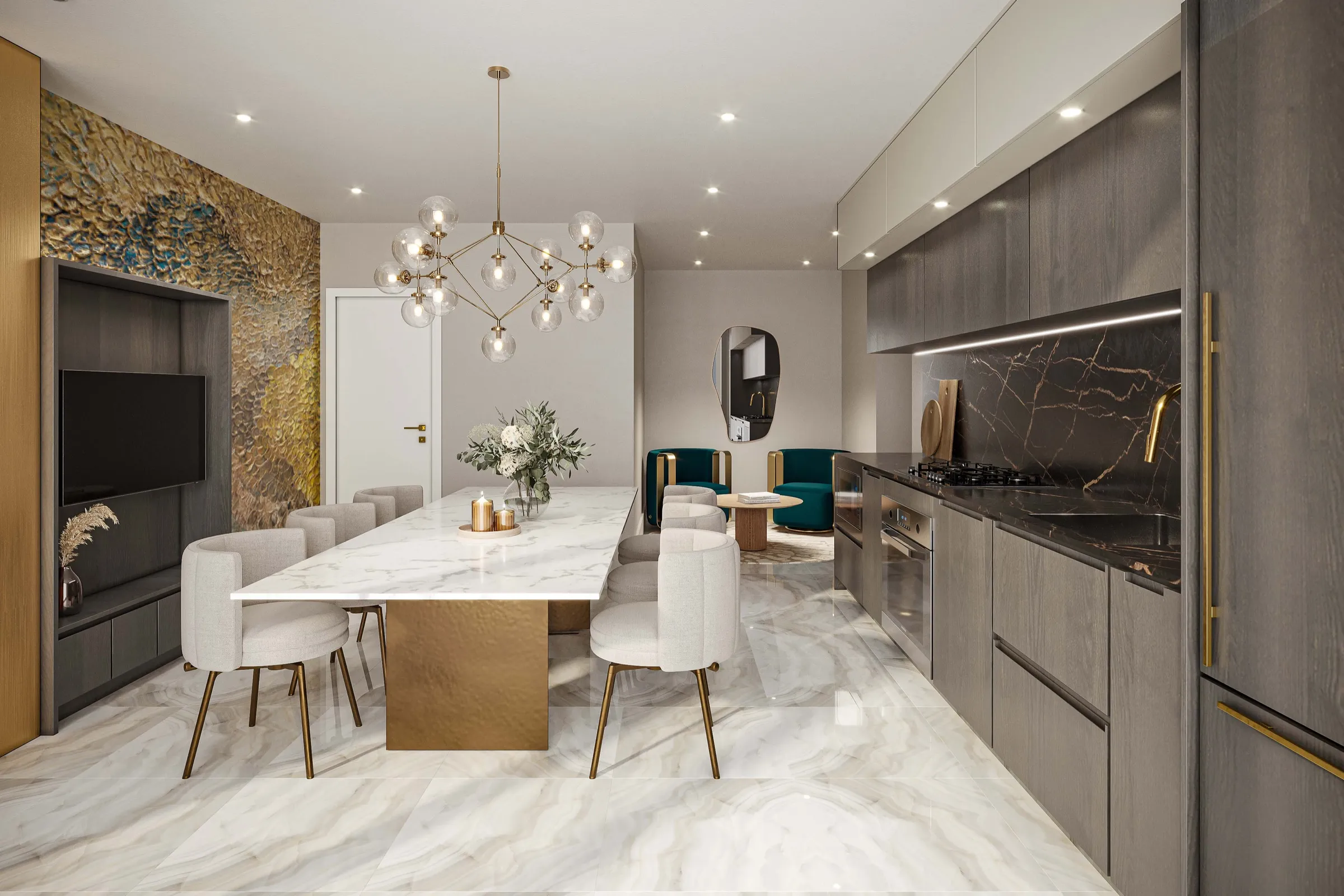 3D interior rendering of the resident lounge at Italia by Solterra, Vancouver