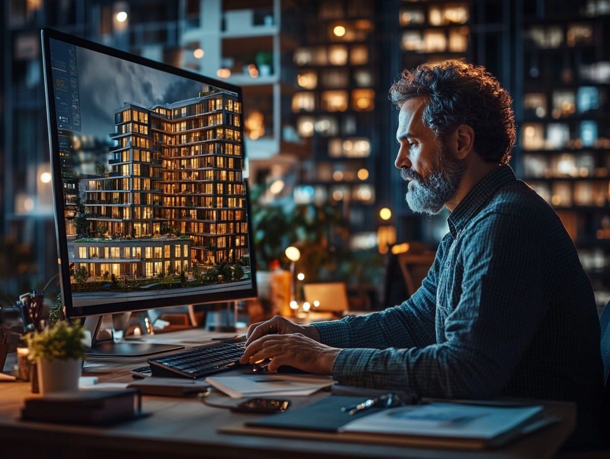 man sat at desk using ai software