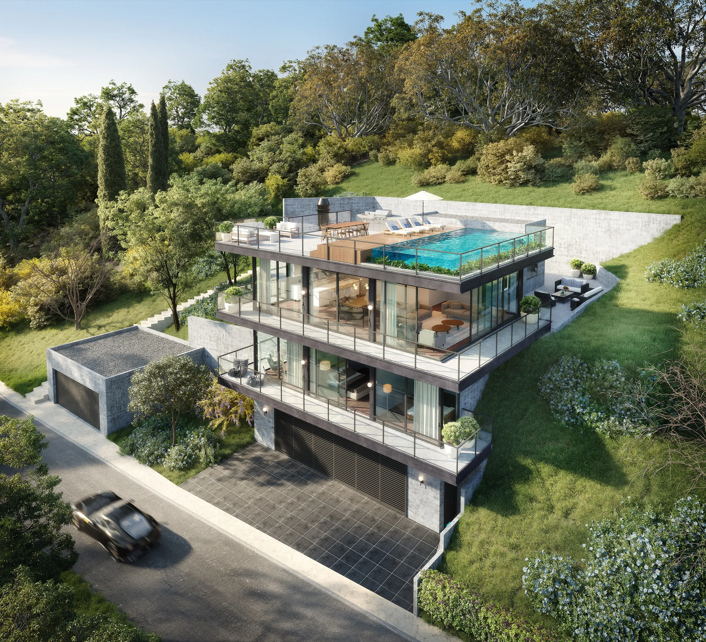 Exterior 3D rendering illustrating architectural rendering basics