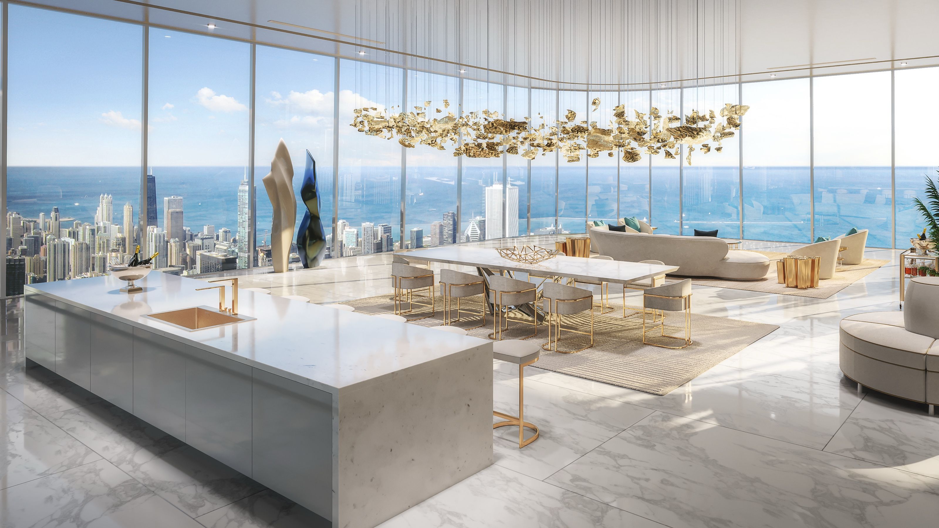 Luxury living room, Madison Avenue, interior rendering