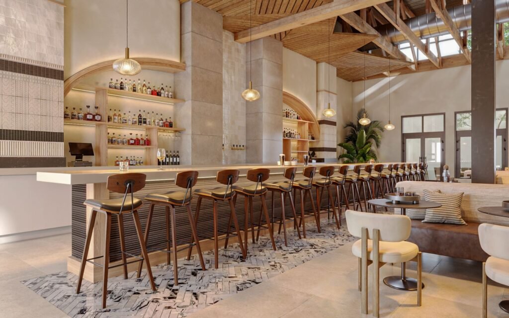 3D interior rendering of the American Bites restaurant in San Francisco