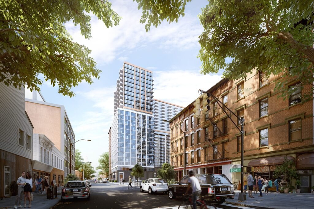 3d exterior showing a building on 33 bond street, brooklyn, nyc