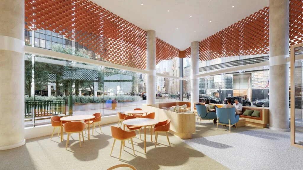 3D interior rendering of Capital One Cafe at 1843 Broadway, New York