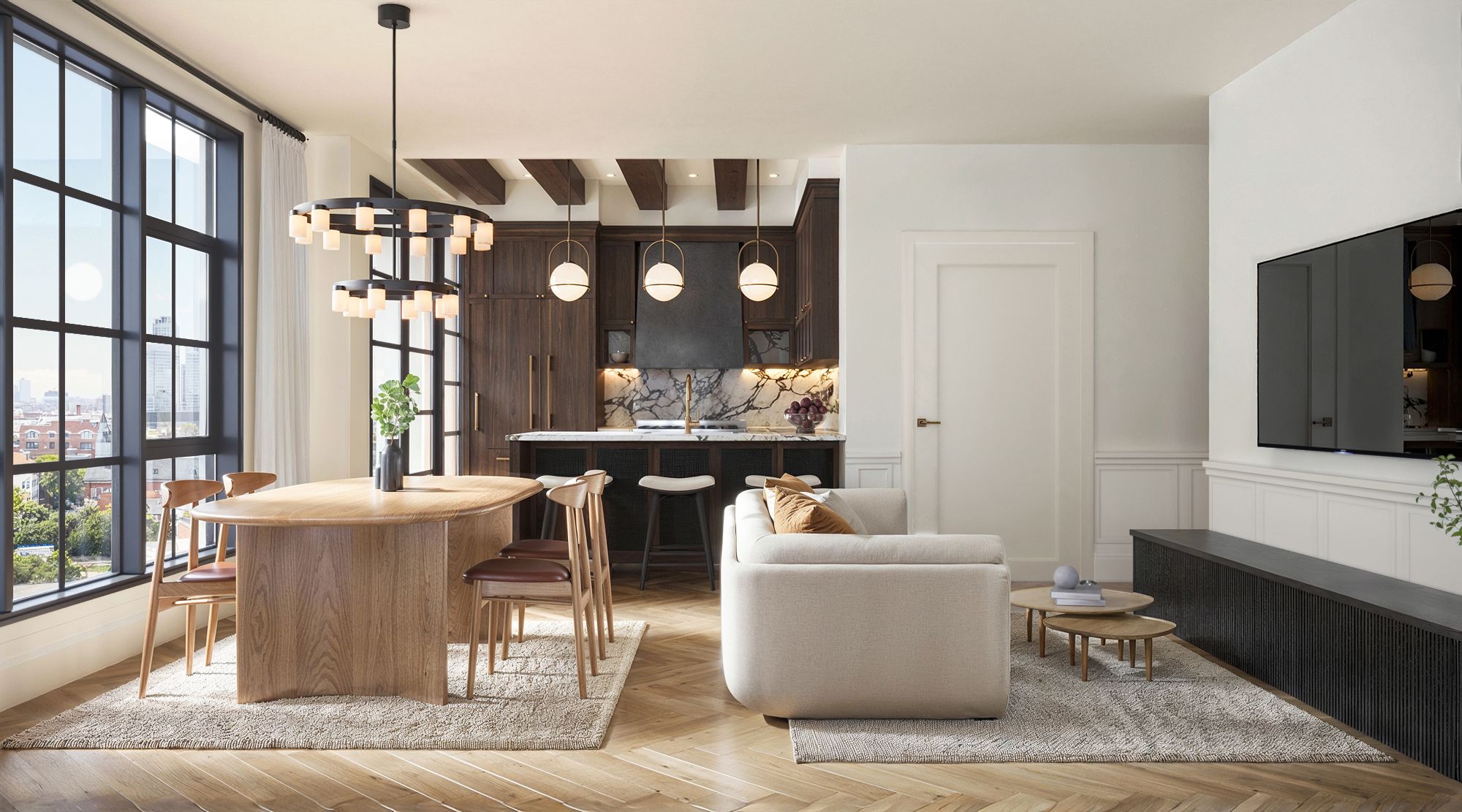 Living and dining interior rendering