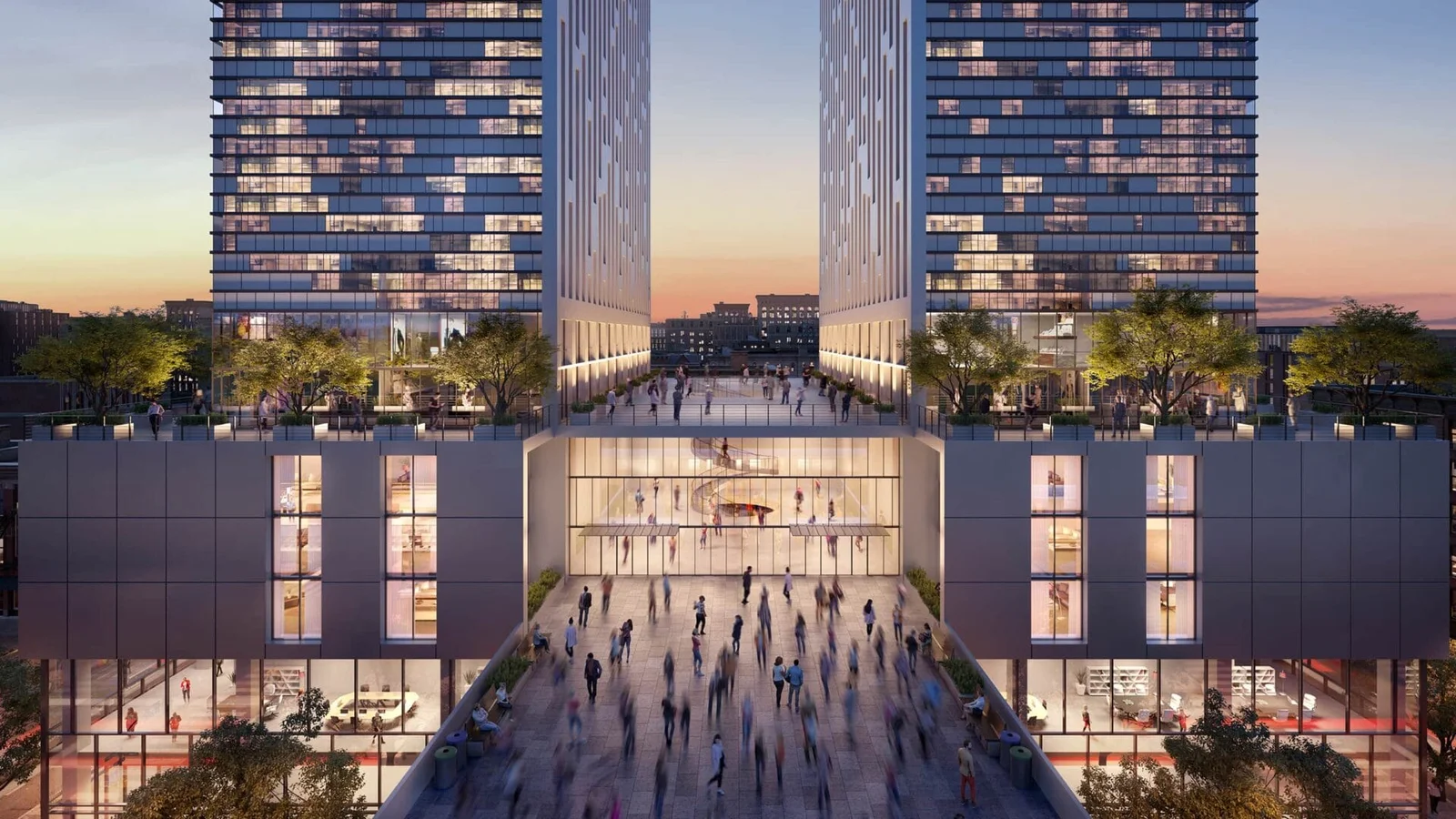 Professional exterior rendering of an apartment block