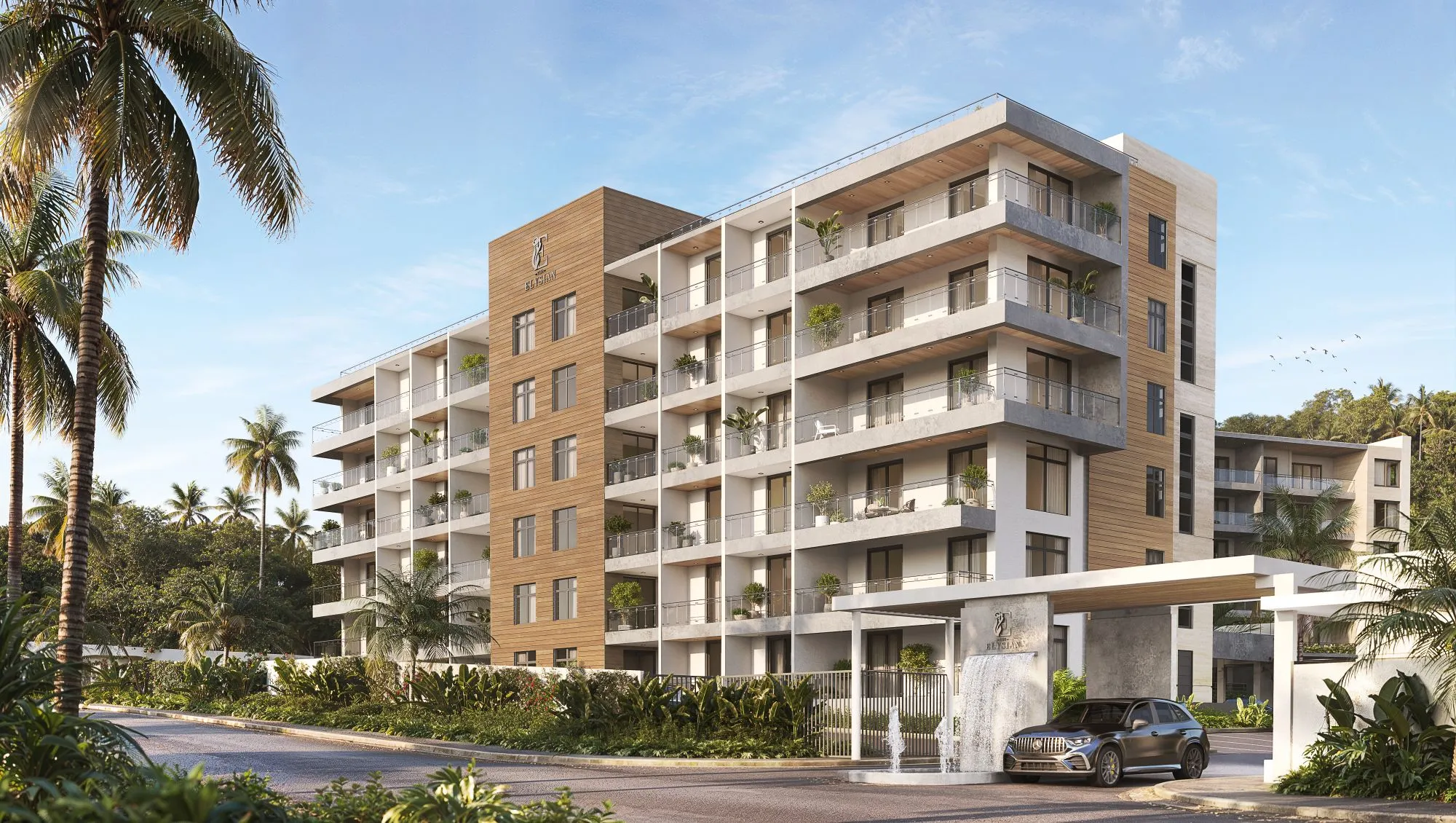 The Elysian rooftop and pool deck rendering