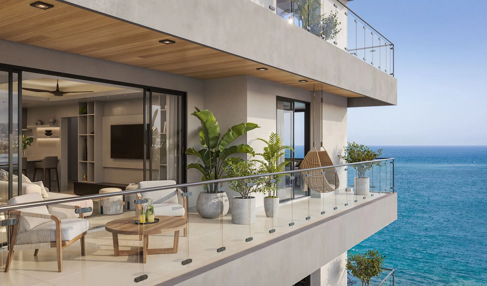 The Elysian interior rendering, balcony view