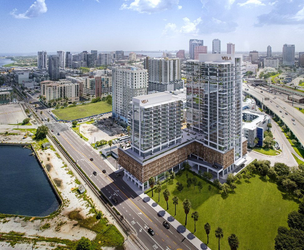 3D rendering of a skyåscraper in the center of Charlotte, featuring a modern architectural design with a glass facade, surrounded by the bustling cityscape and lush green parks, showcasing the vibrant urban atmosphere