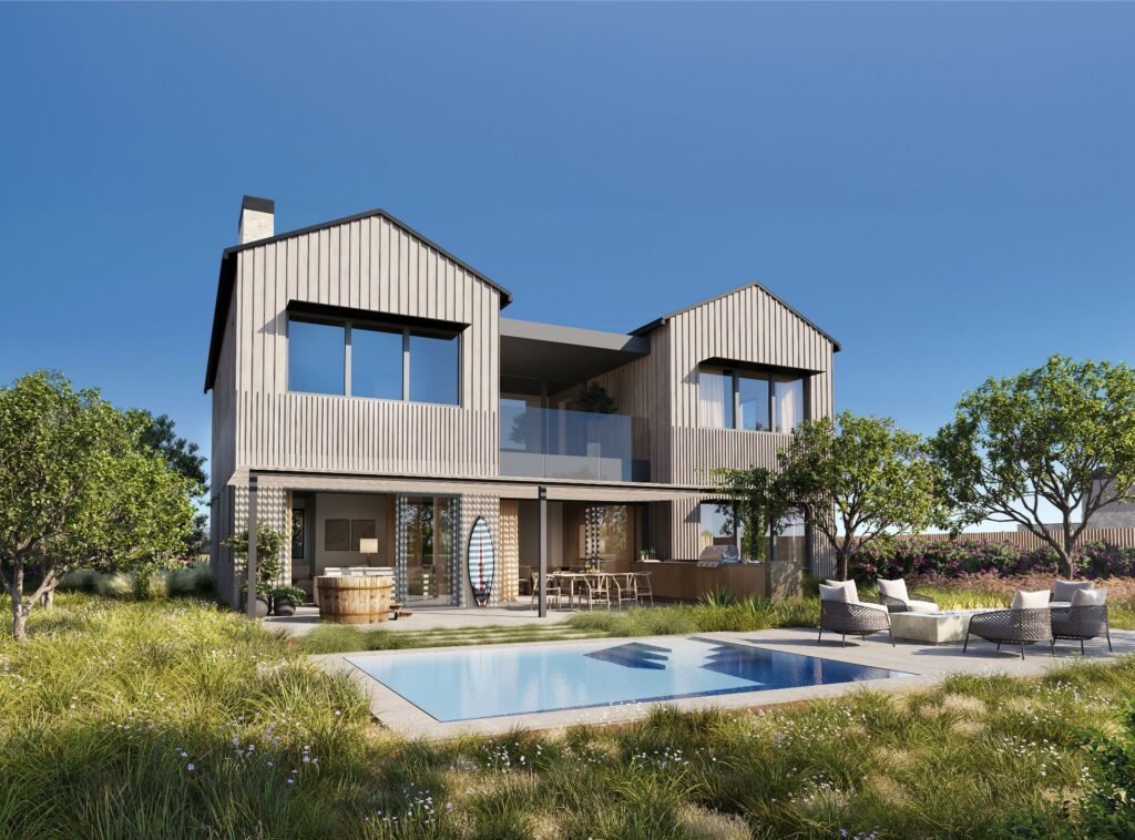 3D architectural rendering of a residential house at Austin Surf Club in Texas, created for pre-selling a home