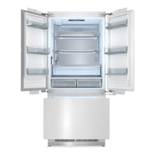 marketing rendering of a refrigerator with doors open