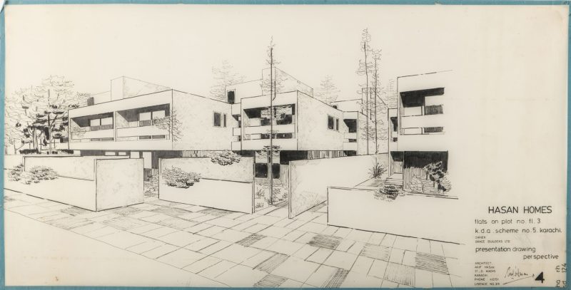 Arif Hasan, Hasan Homes (1972). Ink on tracing paper, 25.5 x 87 cm.
Courtesy of the Architect.