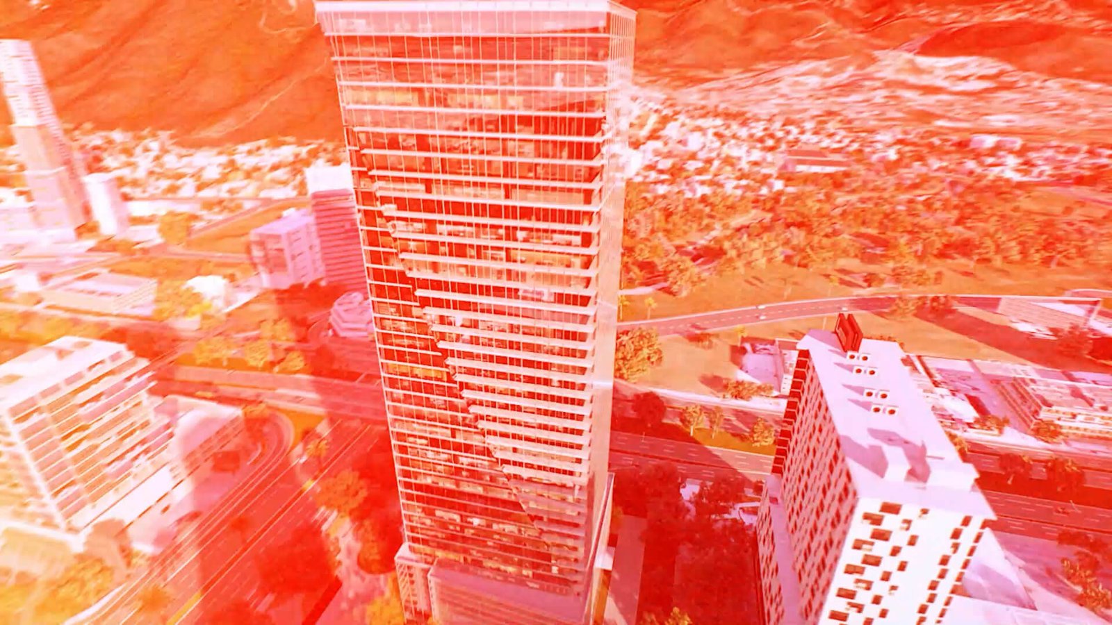 rendering of a building with off lighting