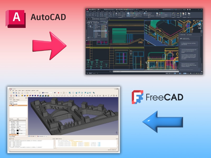 freecad vs autocad interface comparison