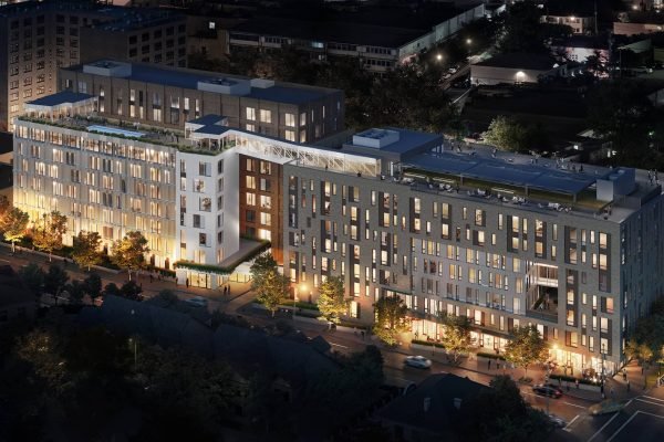 3d rendering of a Pittsburgh development project by night | Baum Boulevard