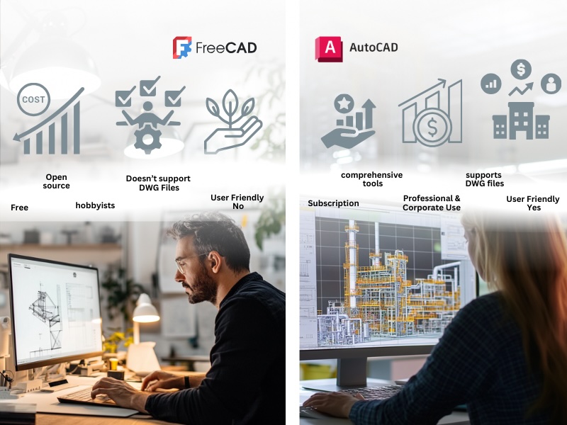 freecad and autocad comparison side by side