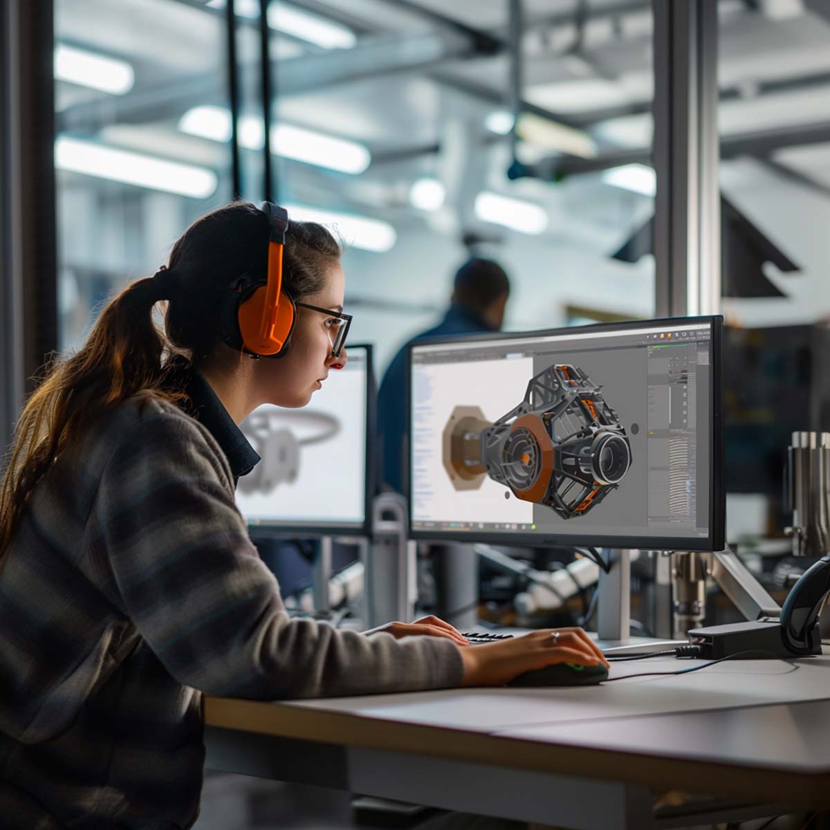 women working on  industrial design product rendering