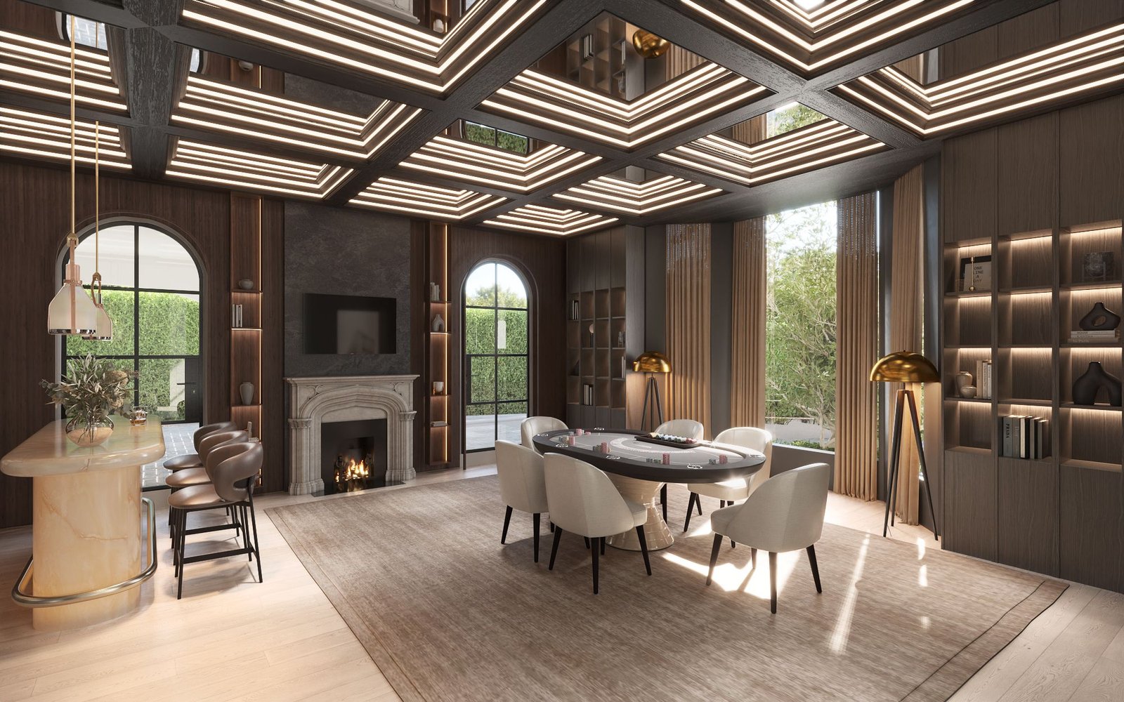 luxury game room interior rendering los angeles