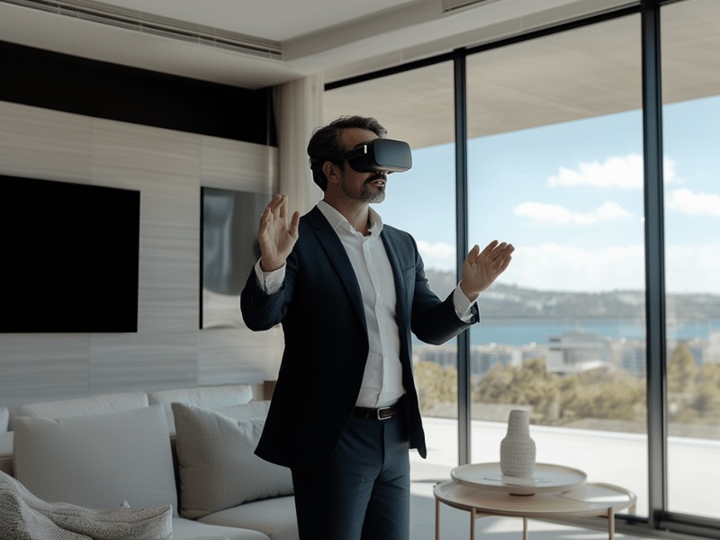 man on virtual reality property tour