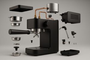 exploded view of a coffee machine to represent what is a coffee machine